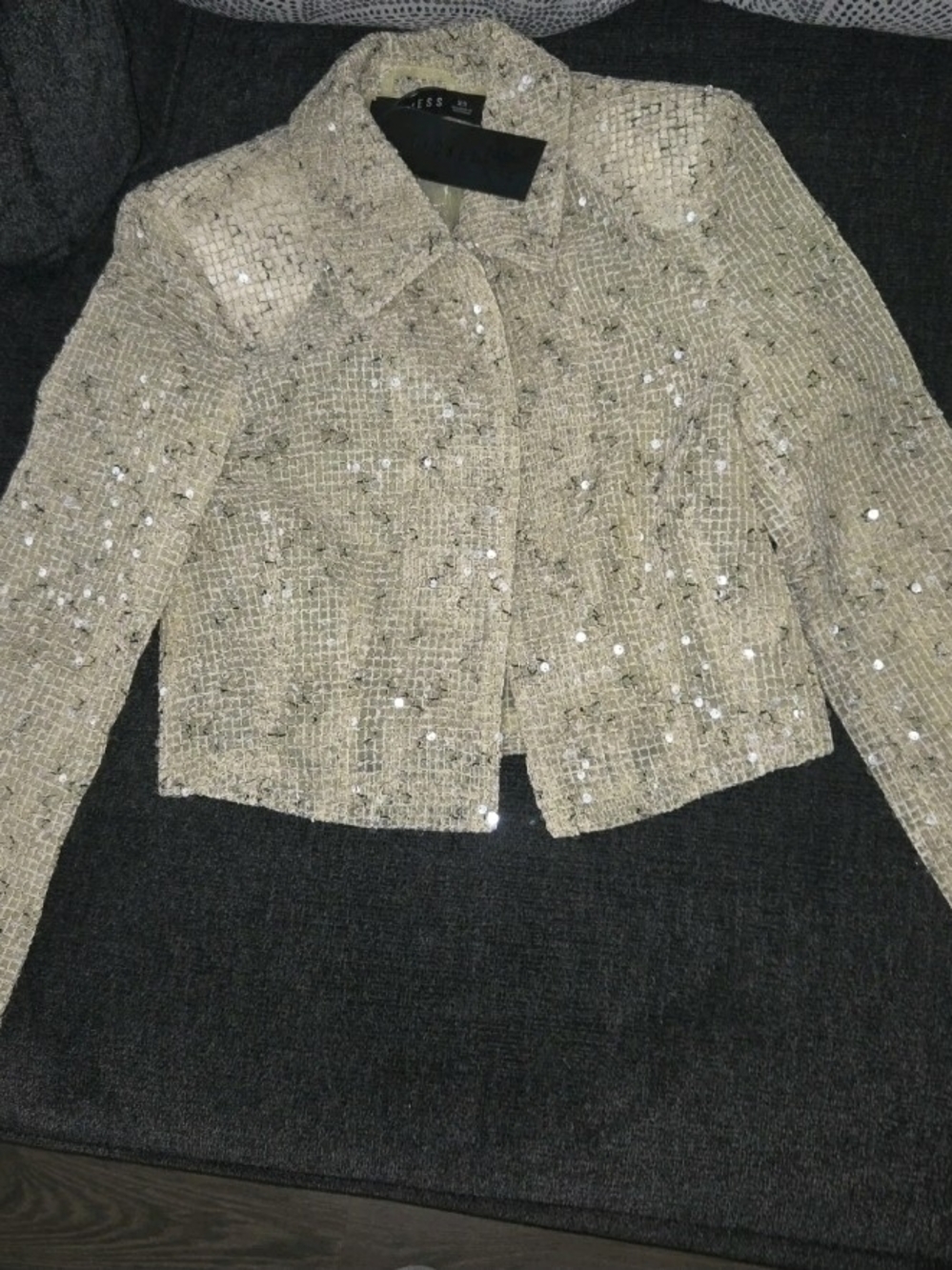 Lioness Slick Sequin Glitter Crop Jacket - Womens XS - Hook & Eye Closure - NWT